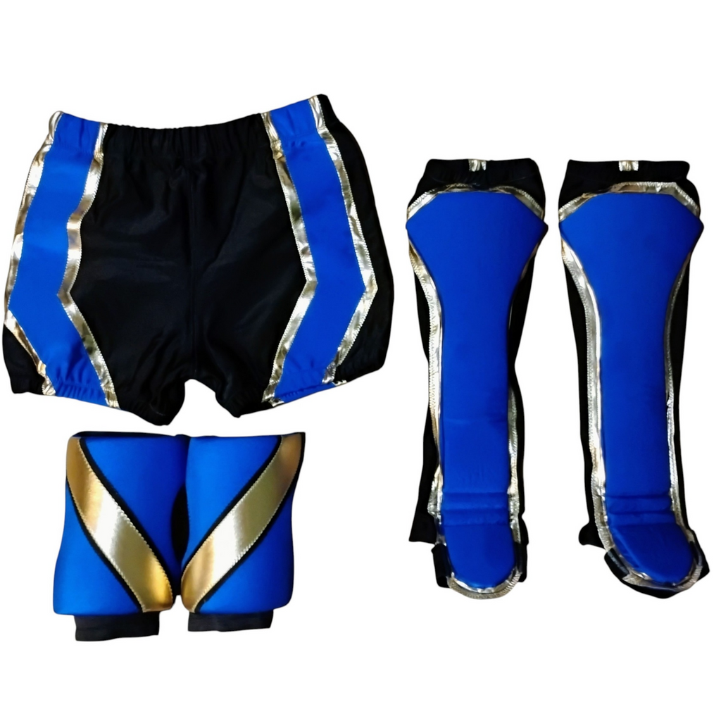 Pro wrestling biker shorts with kickpads and kneepads